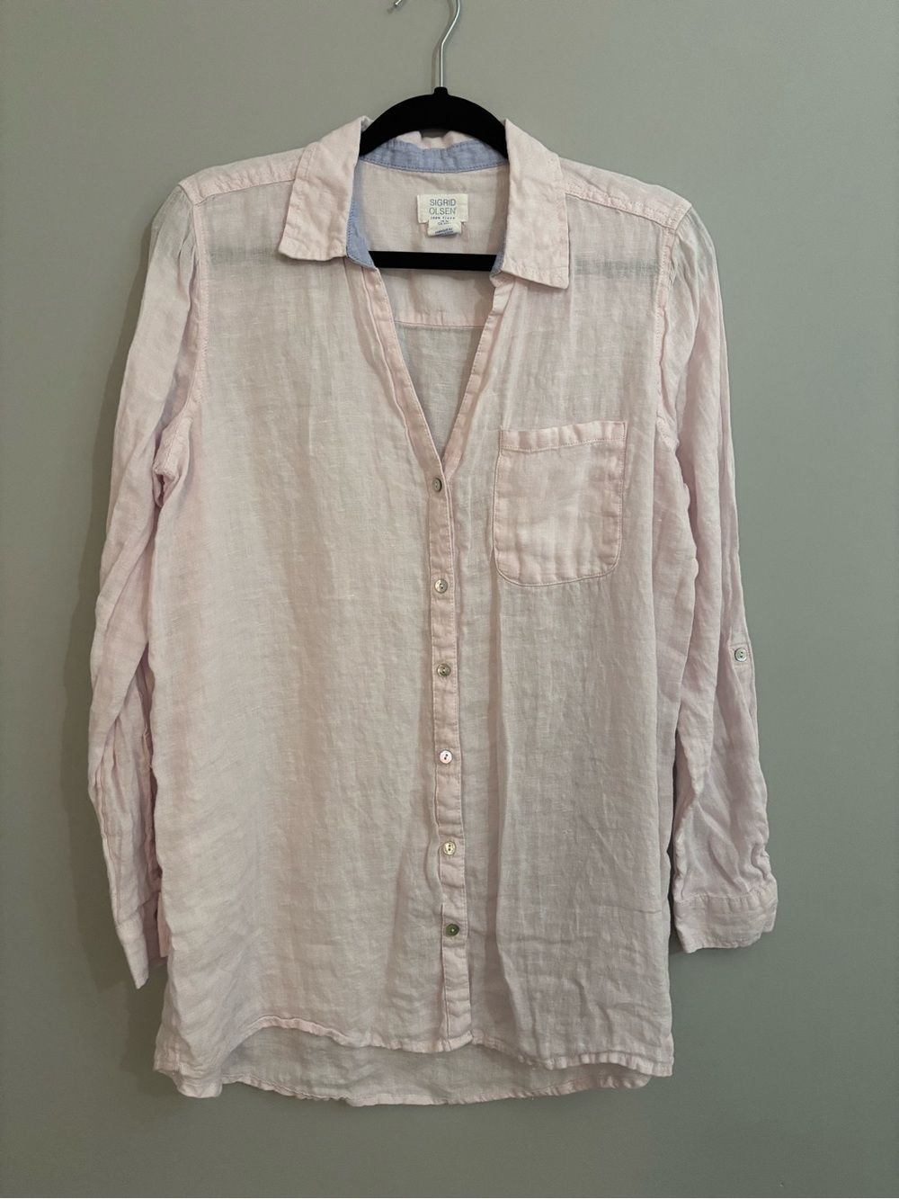 Sigrid Olsen lavender linen tunic with roll-tab sleeves $158 - Medium